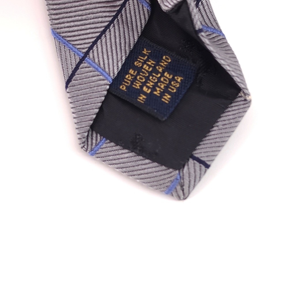 Brooks Brothers Makers Mens Tie Silk Gray Blue Plaid Made in USA Classic - Picture 8 of 9